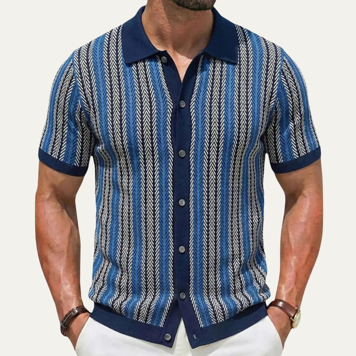 The Montalcino Men’s Retro Striped Knit Lightweight Polo Shirt