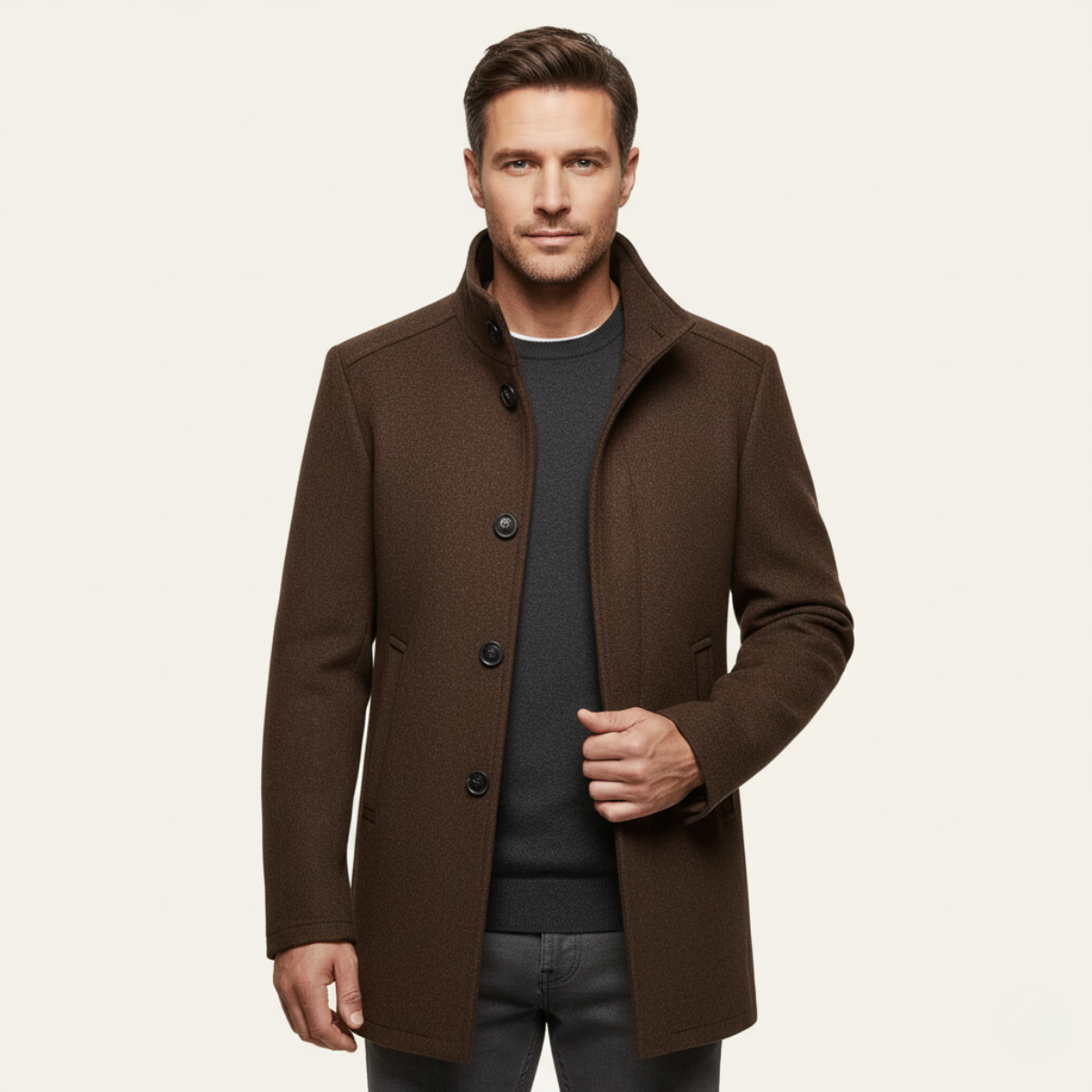 The Aldeburgh Men's Wool Blend Button Up Coat with Warm Lining