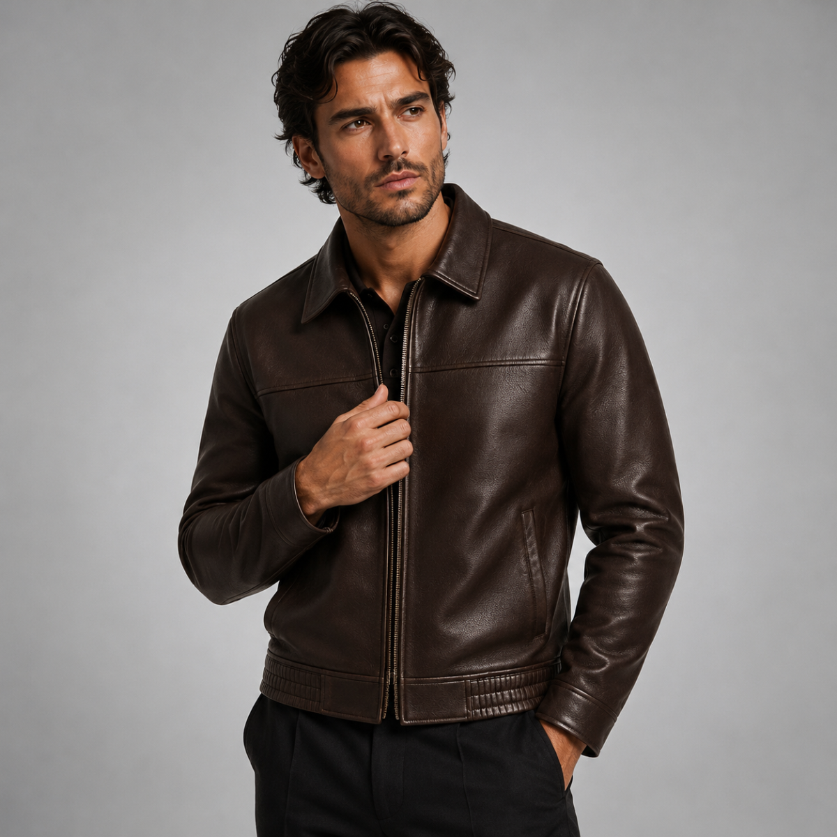 The Chianti Men’s Classic Zip Biker Faux Leather Jacket