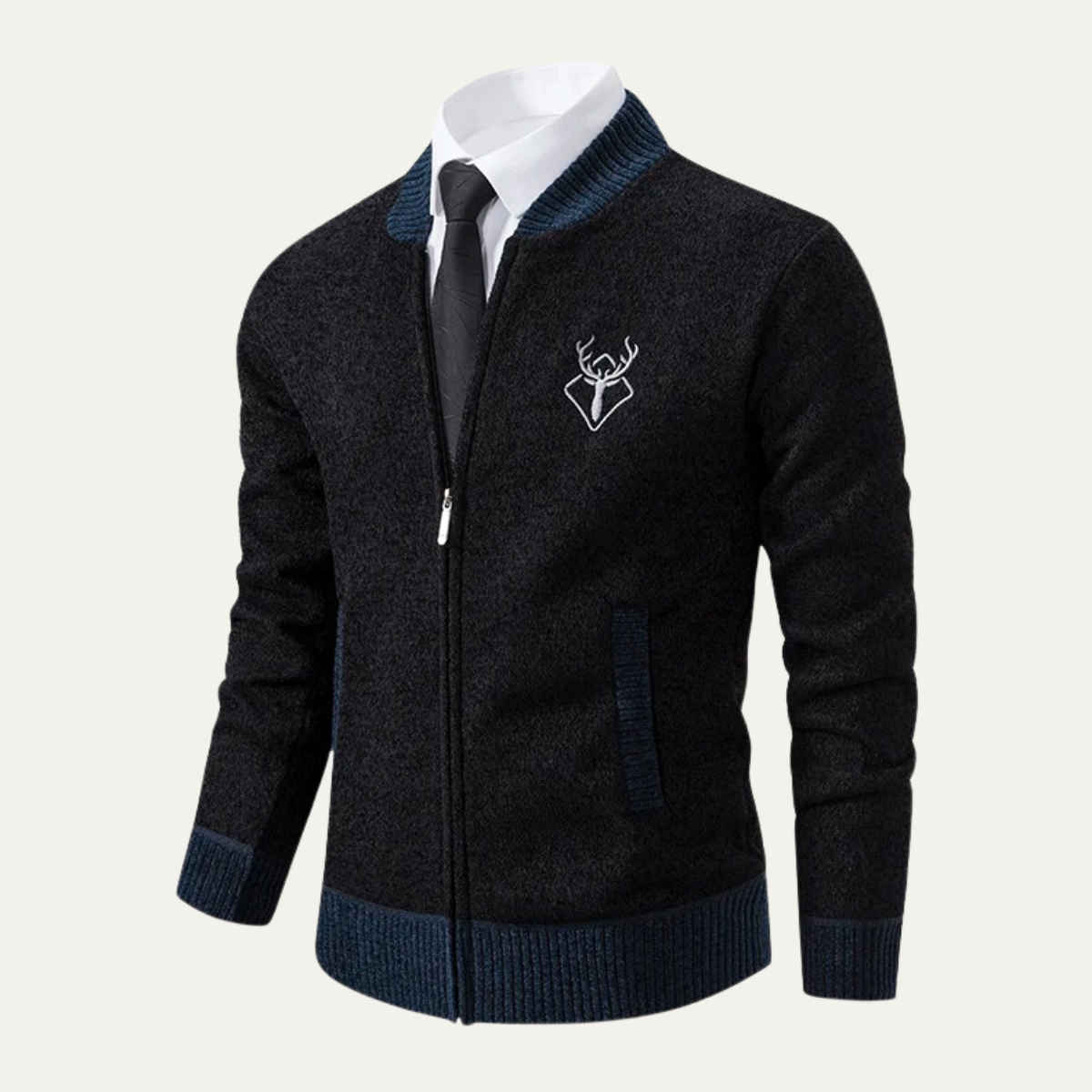 The Clapham Men's Embroidered Smart Knit Zip Sweater