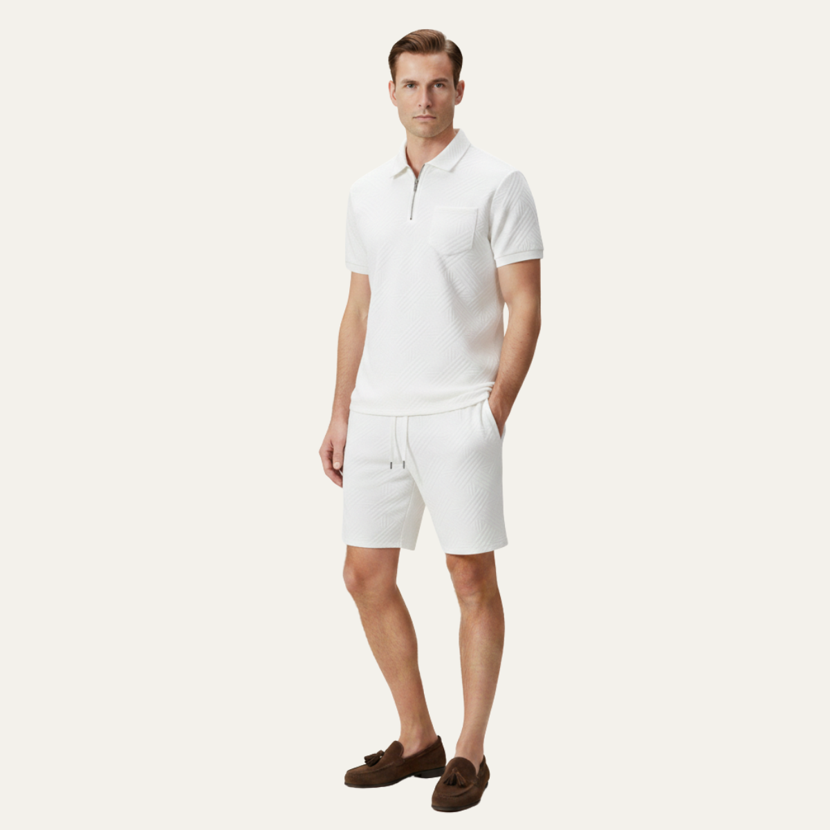 The Brookview Men’s Jacquard Casual Summer Set – Shirt & Shorts