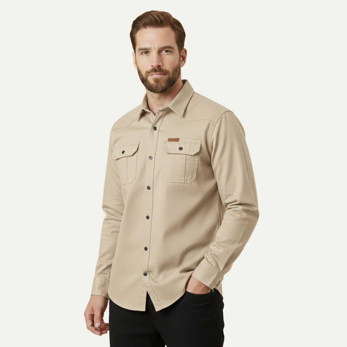 The Cedarfield Men’s Solid Color Multi Pocket Soft Cargo Cotton Shirt