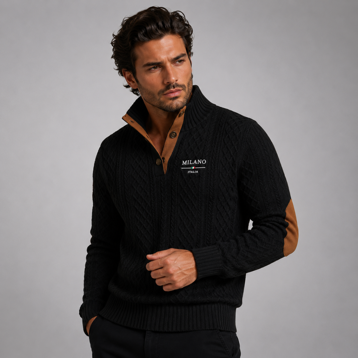 The Harringdale Men’s Milano Knit Quarter Zip Sweater with Elbow Patches