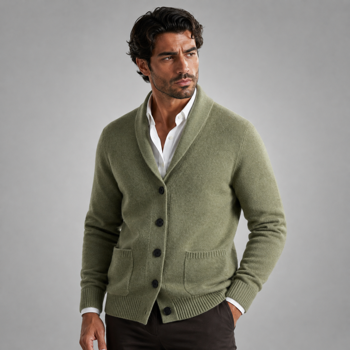The Serravalle Men’s Button Up Knit Cashmere Shawl Collar Cardigan