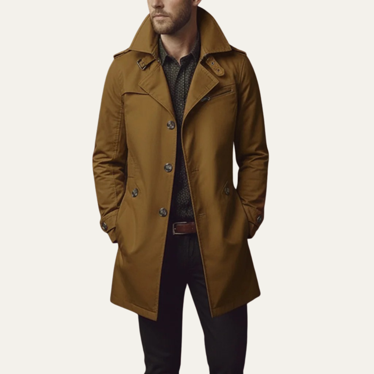 The Brackenridge Men’s Slim Fit Cotton Notched Collar Trench Coat