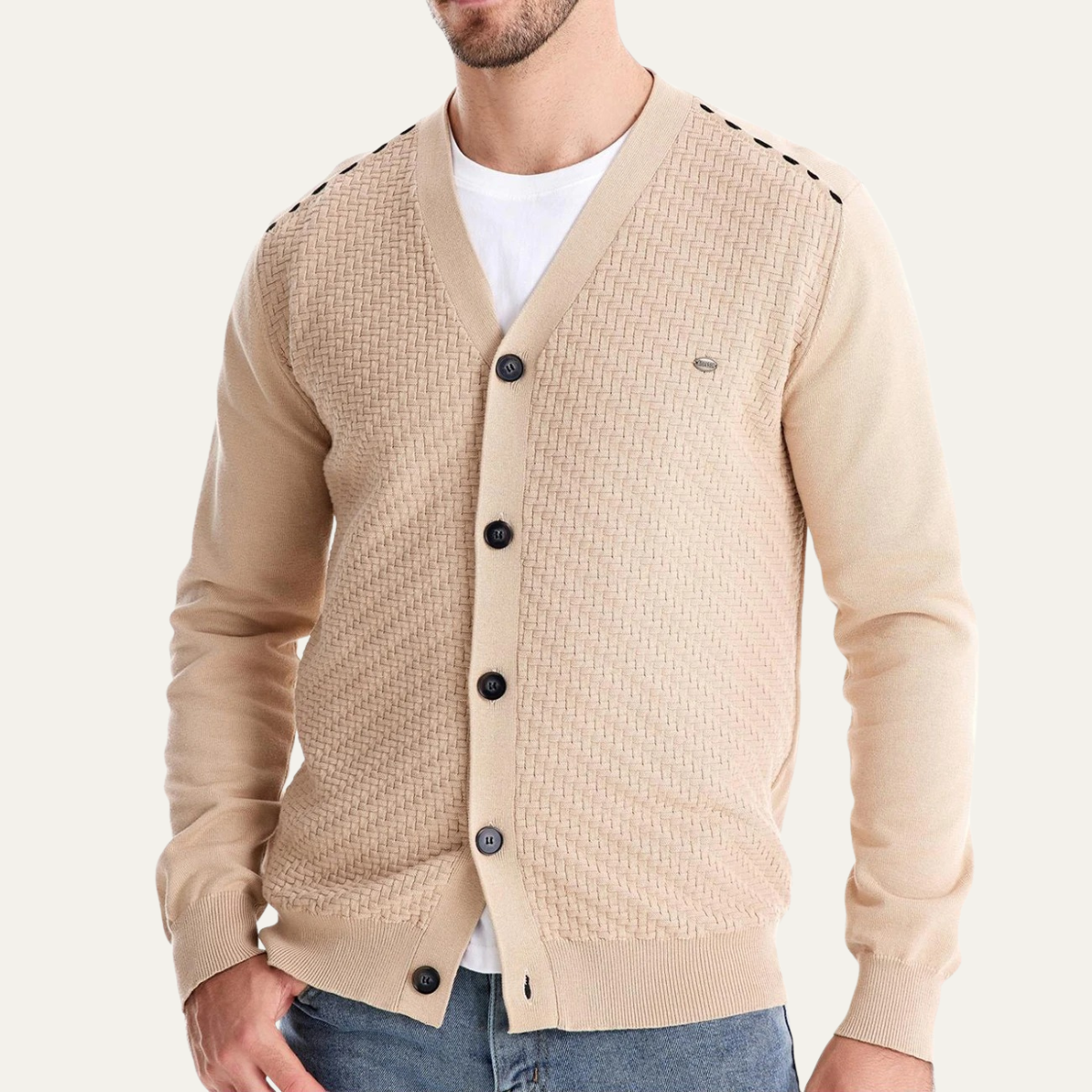 The Forio Men’s Textured Knit V Neck Button Cardigan