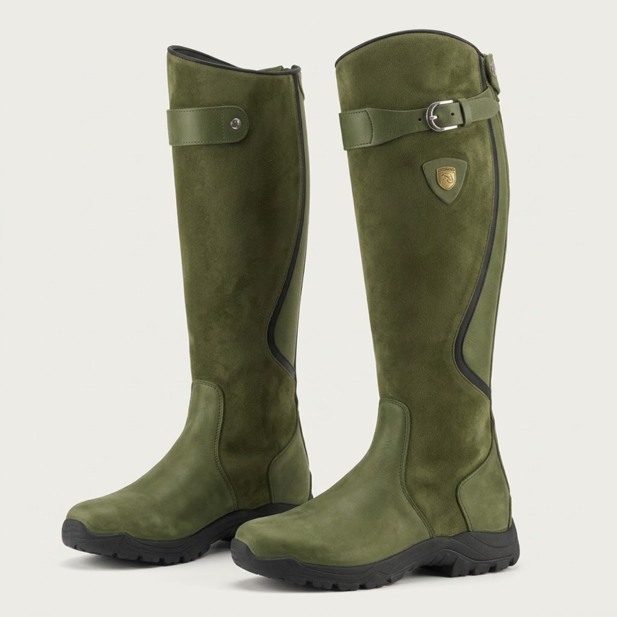 Women’s Knee High Riding Boots – Buckle Low Heel Boots