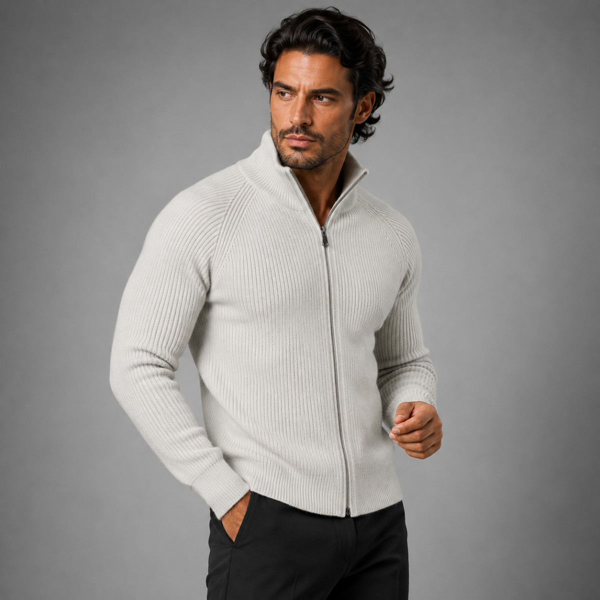 The Richmend Men’s Elegant Merino Wool Zip Up Cardigan