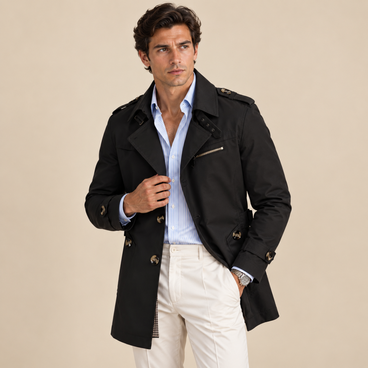 The Royalton Men's Trenchcoat – Classic Double Breasted Waterproof Overcoat