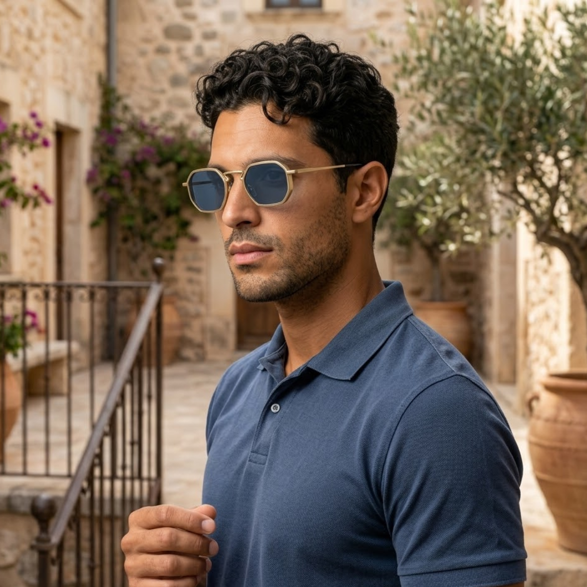 The Burlington Men's Retro Hexagon Sunglasses
