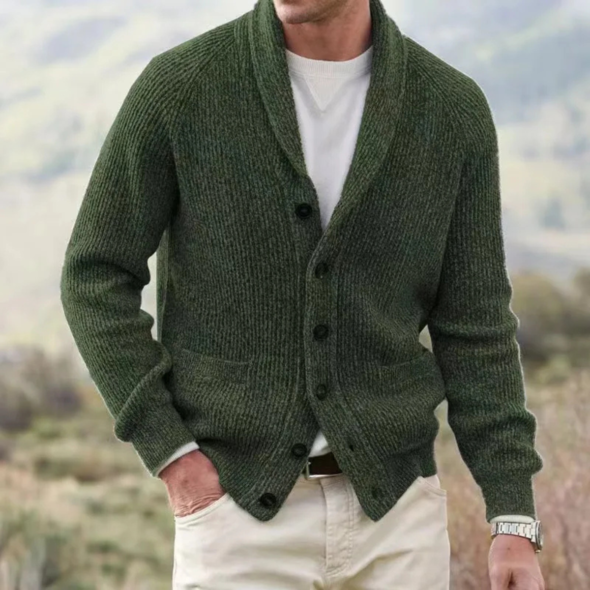 The Mykonos Men’s Warm Knitted Turn Down Collar Cardigan