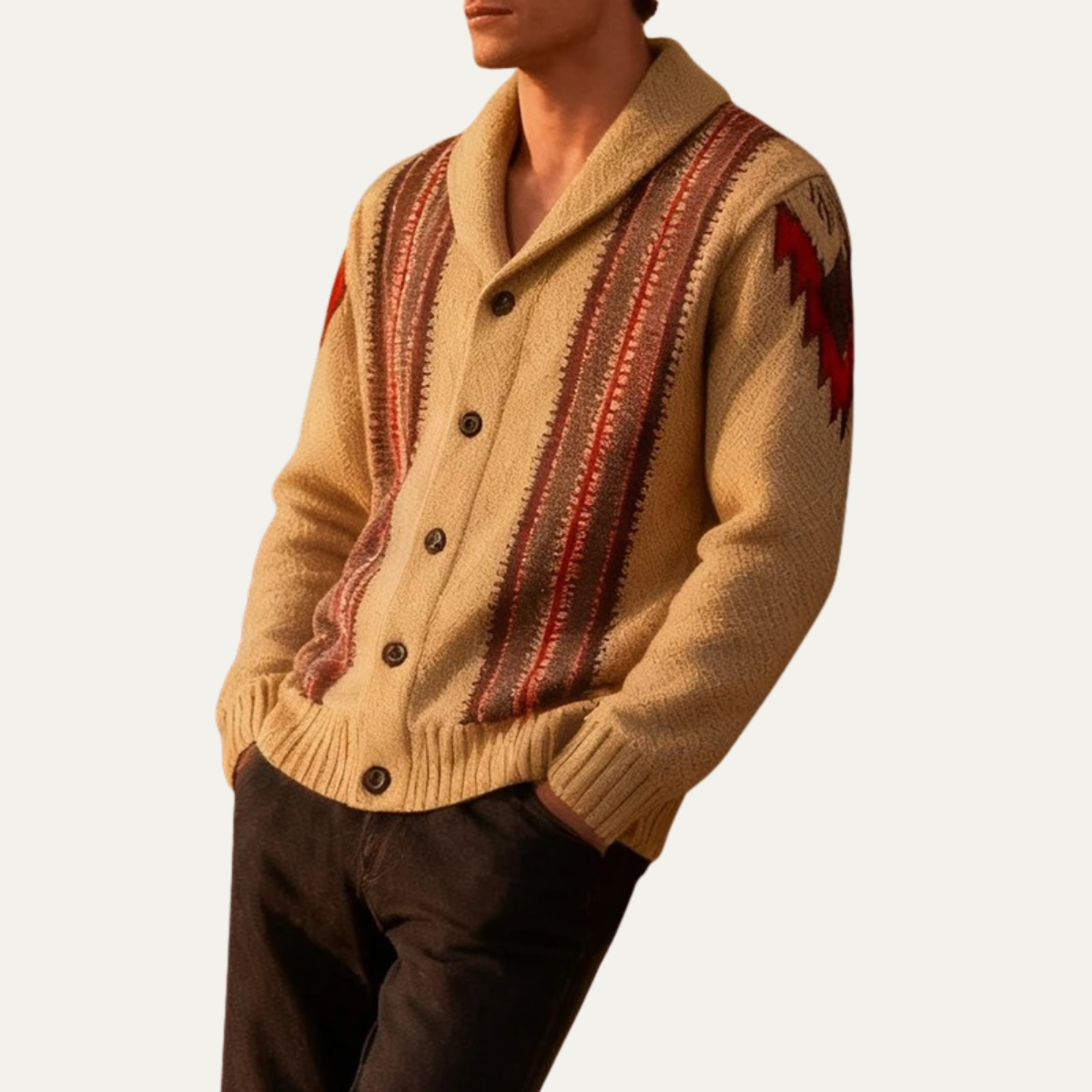 The Herculaneum Men’s Retro Shawl Striped Knit Cardigan