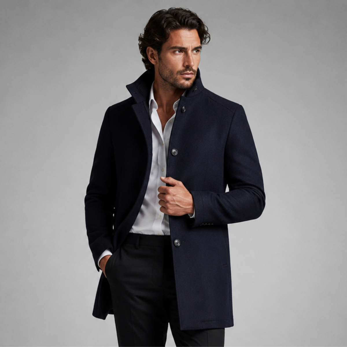 The Aldeburgh Men's Wool Blend Button Up Coat with Warm Lining