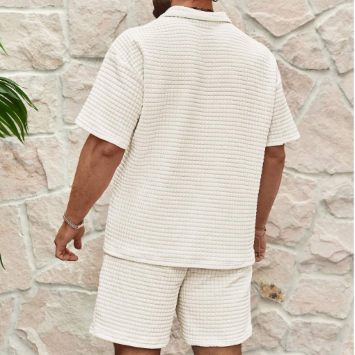 The Lane Cove Men’s 2 Piece Summer Textured Short Sleeve Shirt and Shorts Set
