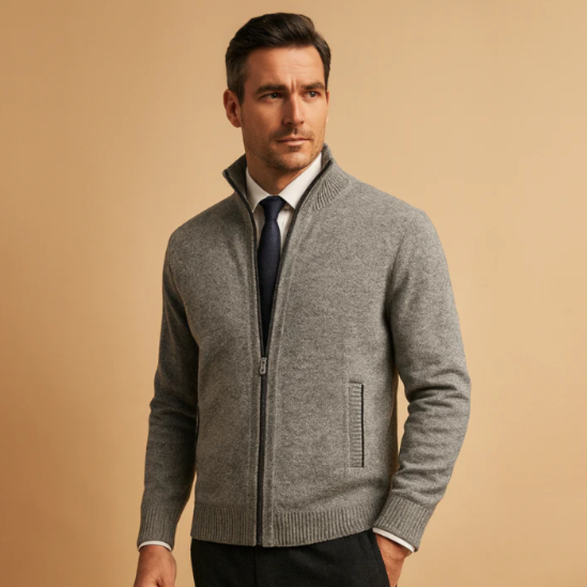 The Glenwood Men’s Classic Knitted Zip Cardigan with Stand Collar