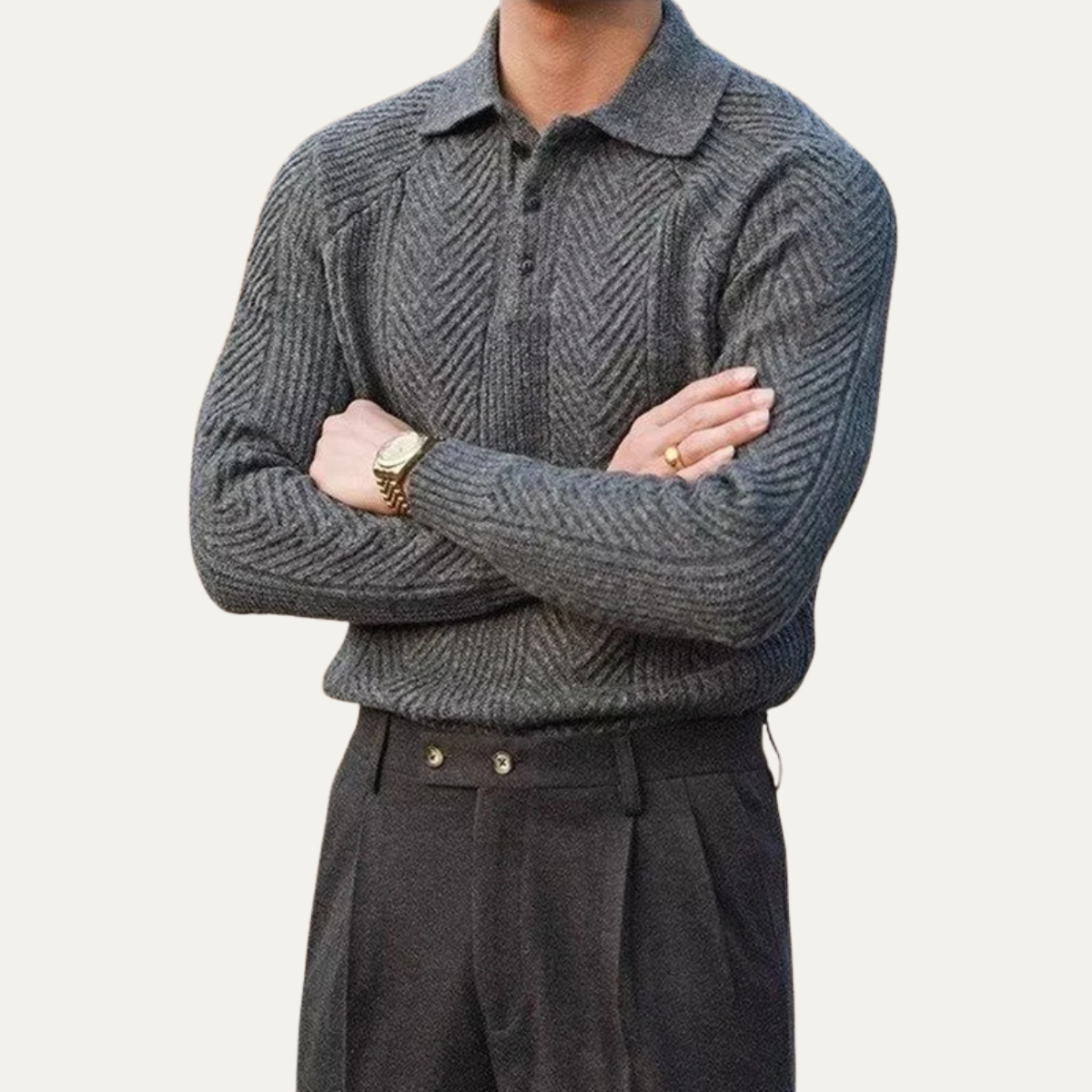 The Cortina Men's Textured Knitted Turn Down Collar Sweater