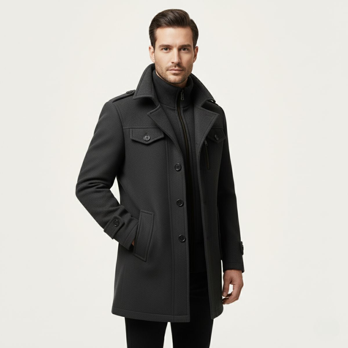 Men's Wool Blend Pea Coat Black