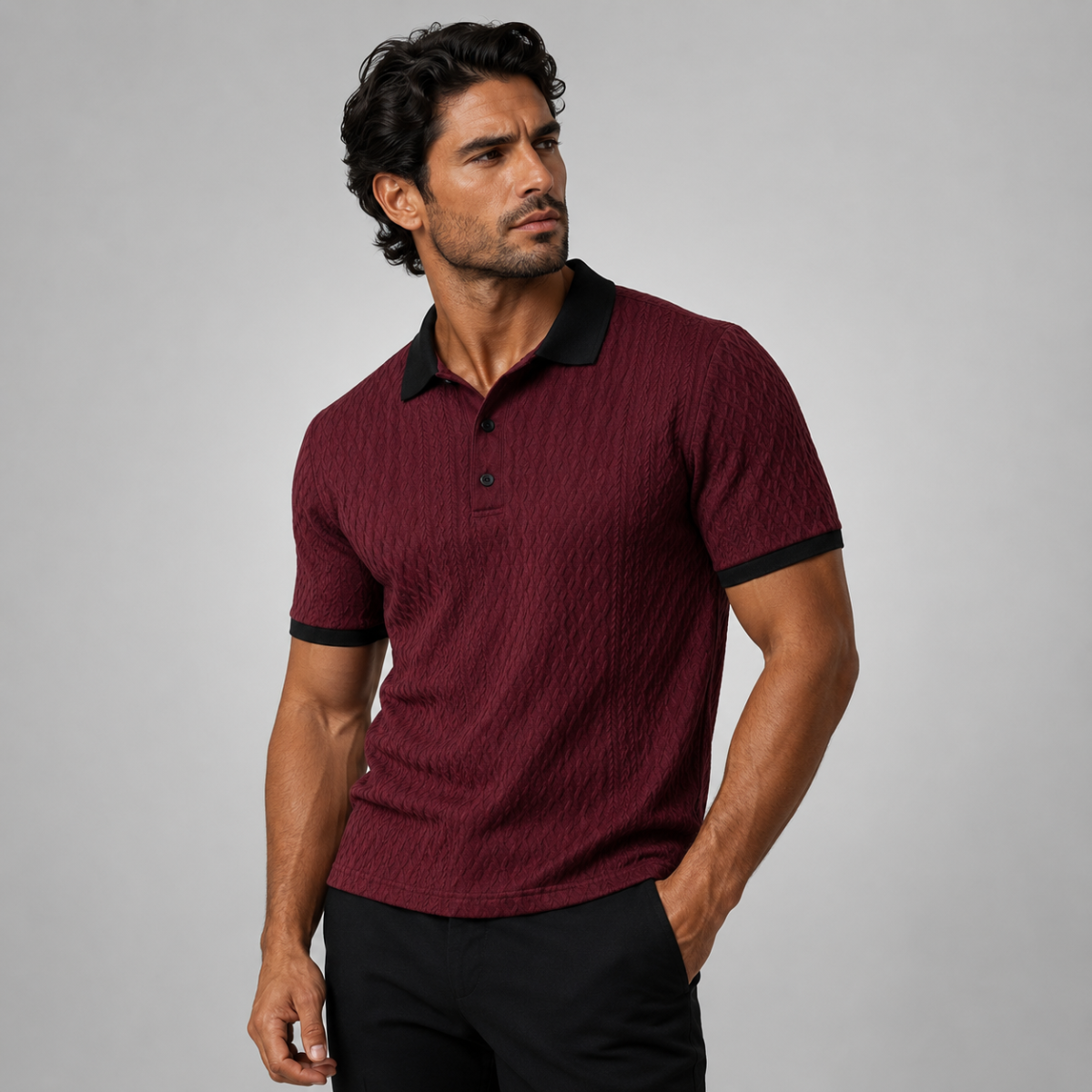 The Glenbrook Hill Men’s Casual Textured Polo Shirt with Contrast Collar