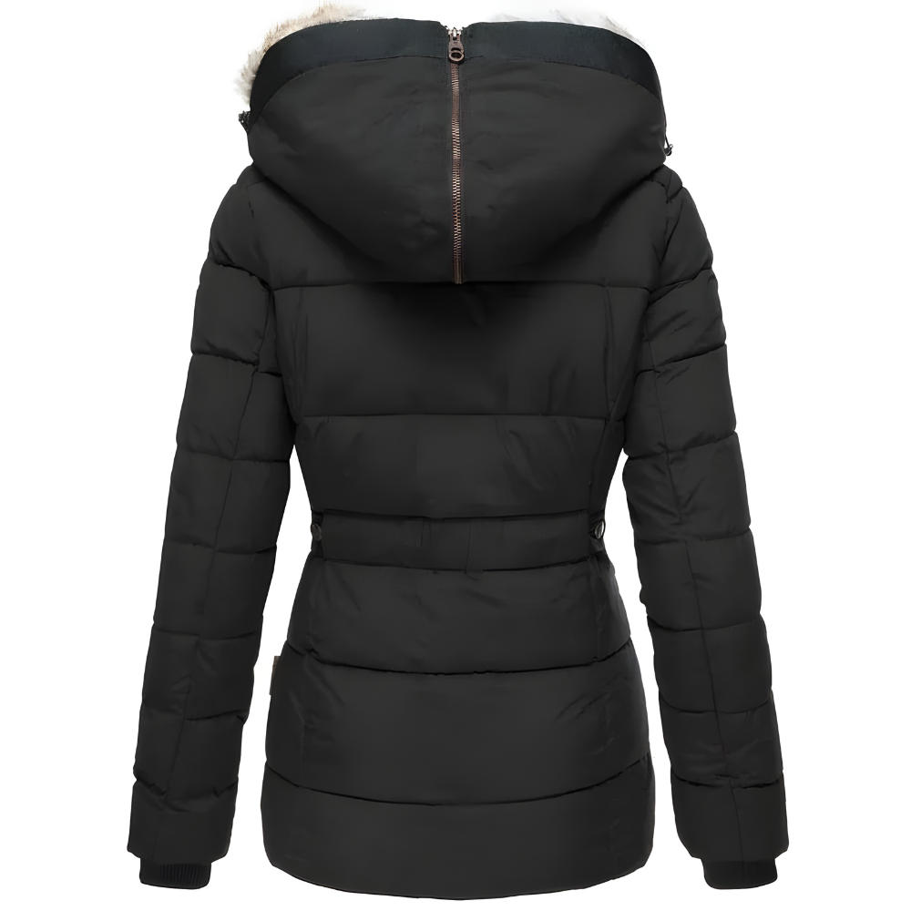 Women's Quilted Winter Coat | Long Jacket with Detachable Fur Hood