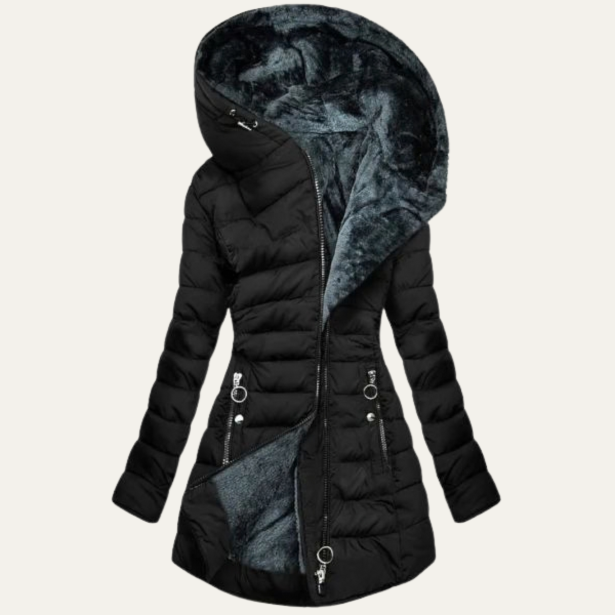 Women's Fur Hooded Puffer Coat – Long Quilted Winter Jacket
