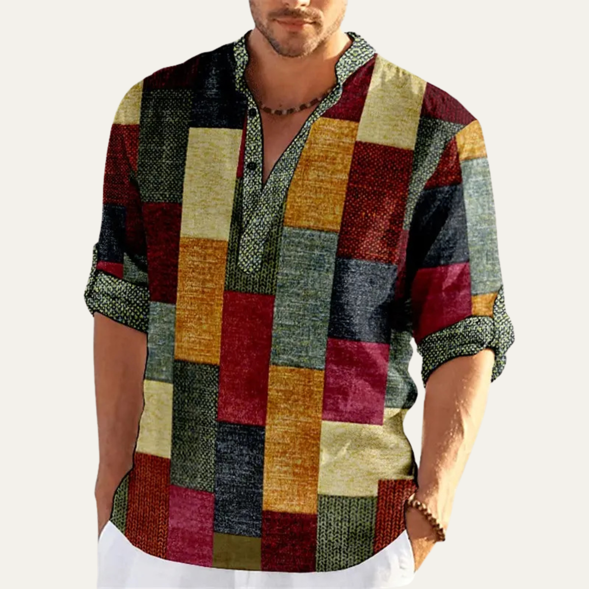 The Cormont Men’s Multicolor Patchwork Casual Polo Shirt