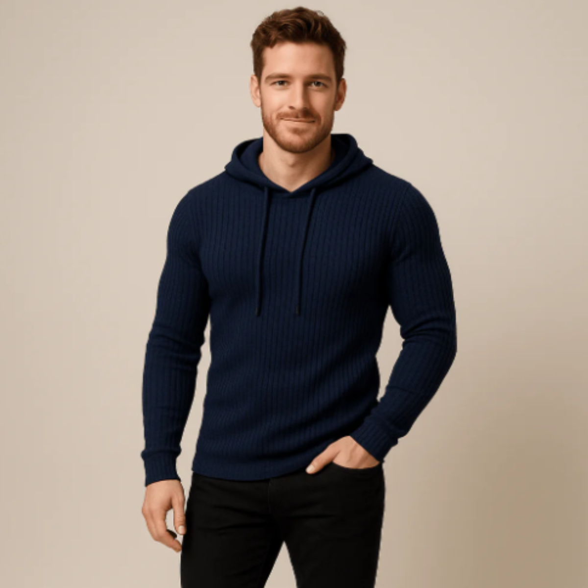 The Ashland Men’s Slim Fit Drawstring Ribbed Knit Hoodie Sweater