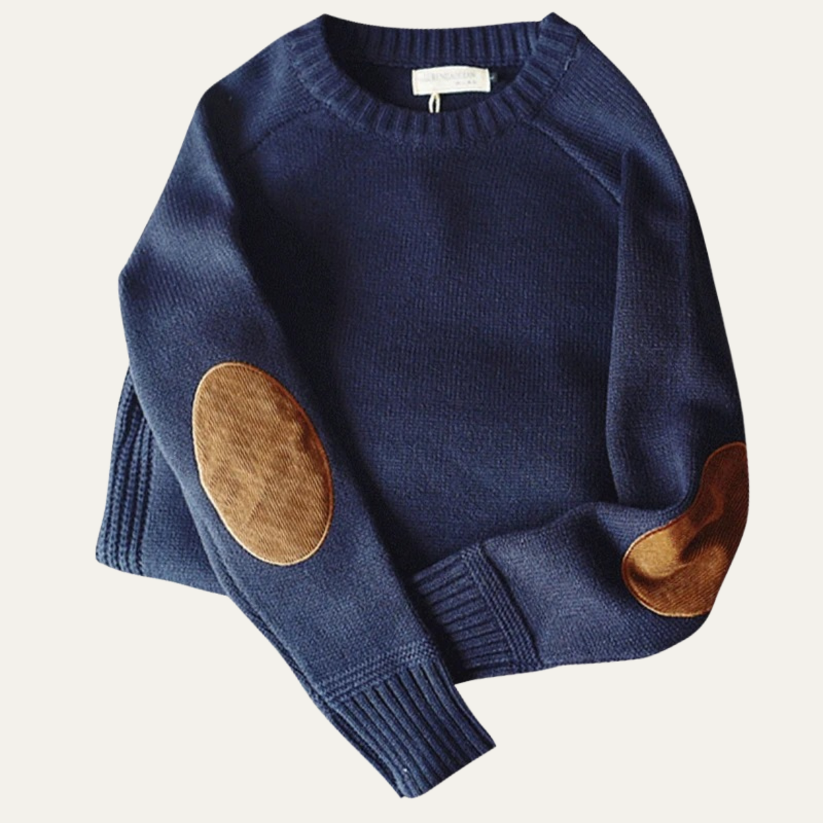 The Porta Romana Men's Knitted Crew Neck Sweater with Elbow Patches
