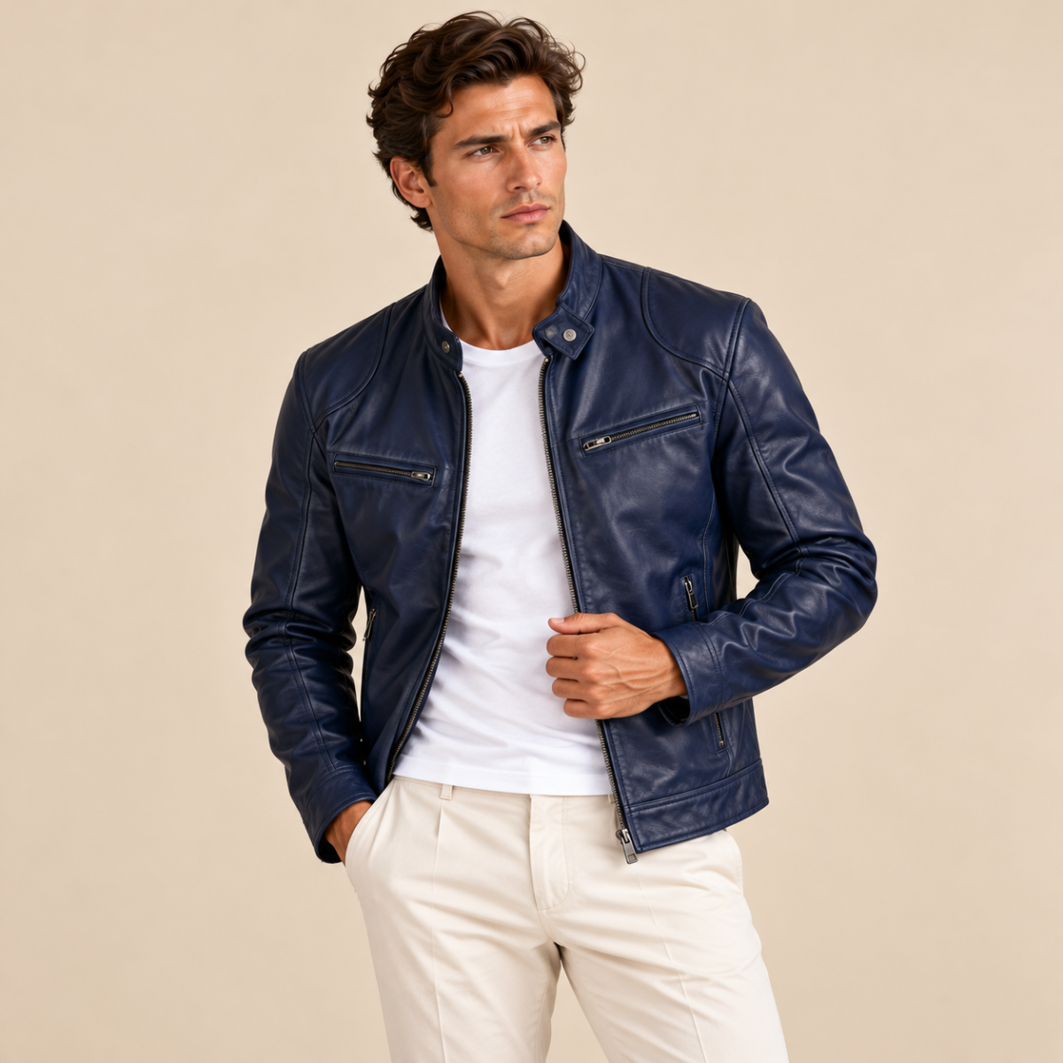 Men's Leather Jacket Burgundy Zip Up