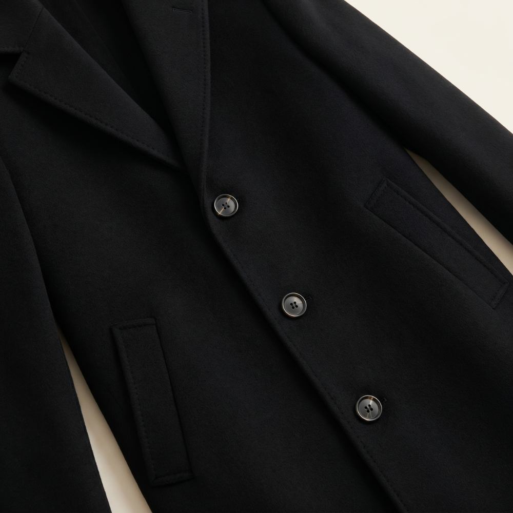 Men's Overcoat Black Wool Long Single Breasted