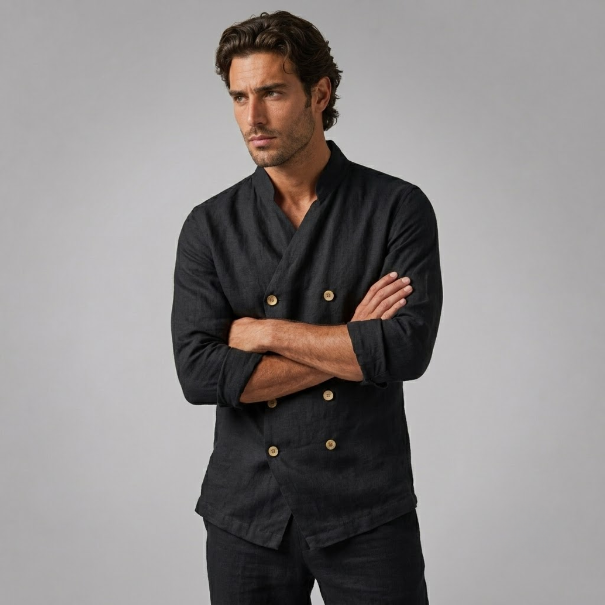 The Coventry Men’s Vintage Double Breasted Cotton Linen Shirt