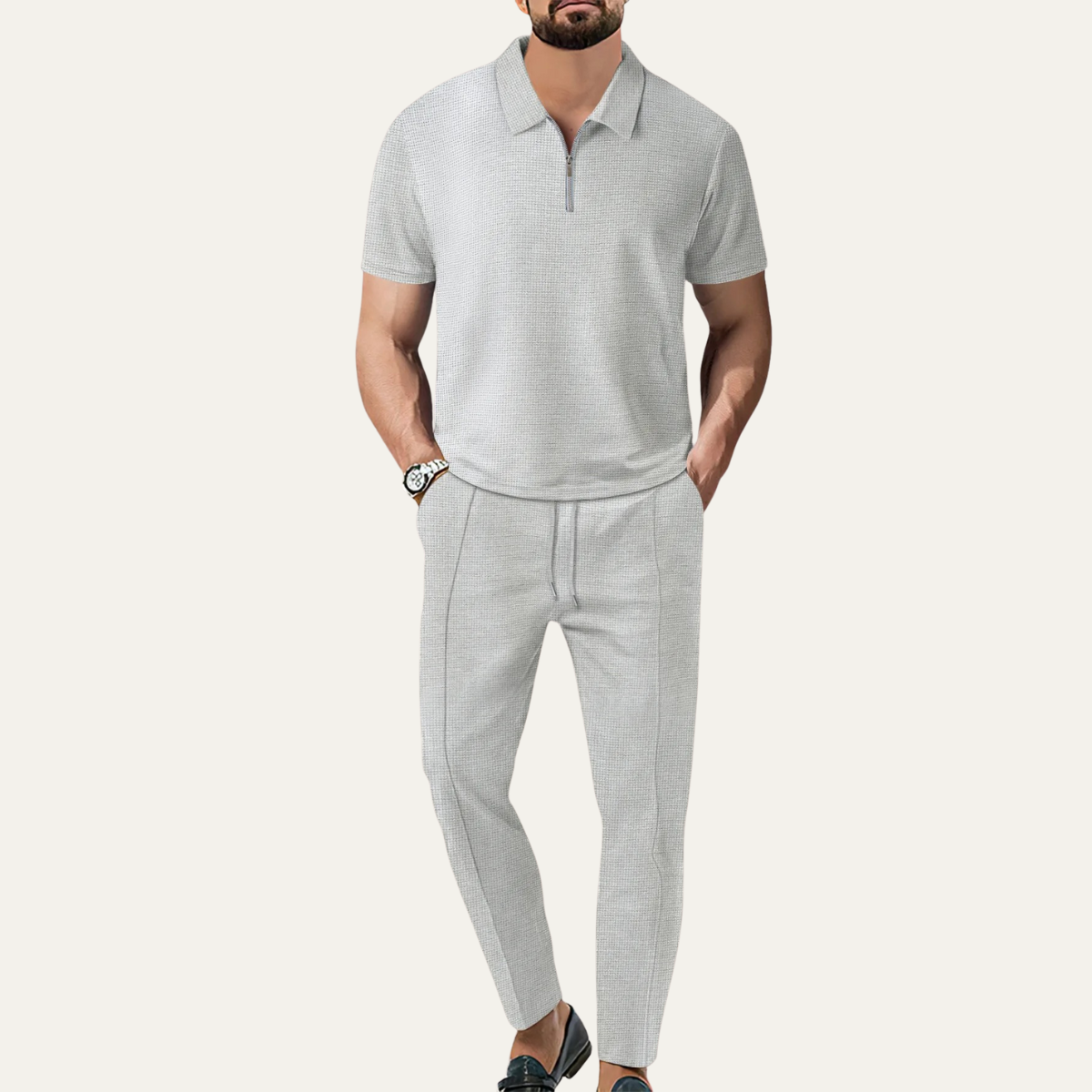 The Watermill Men’s Waffle Textured Short Sleeve Top & Pants Set
