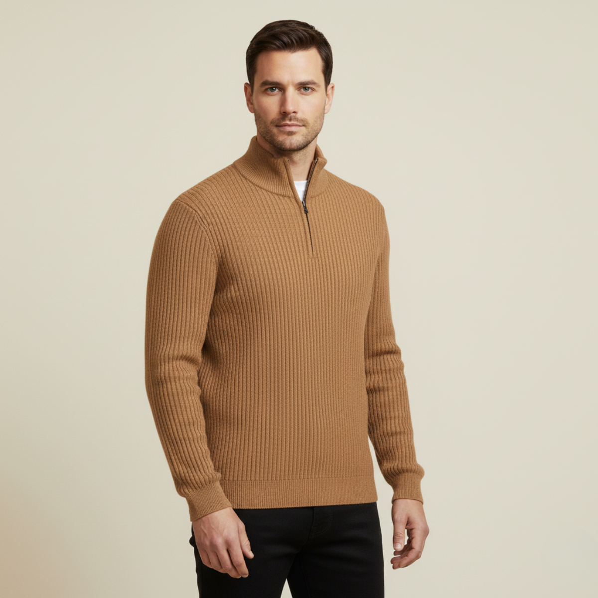 The Merino Knitted Quarter Zip Sweater