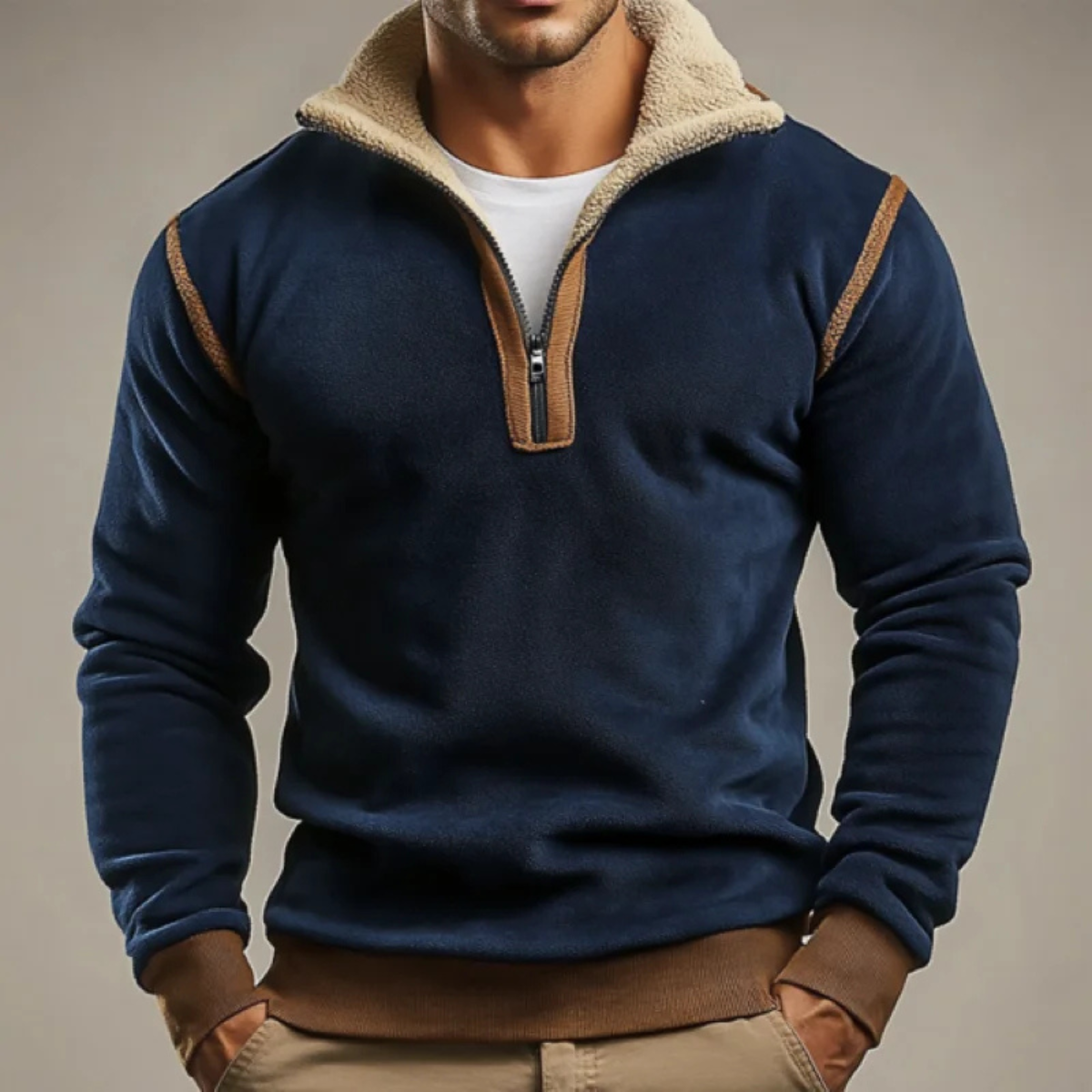 The Desenzano Men’s Vintage Suede Patchwork Quarter Zip Winter Sweater
