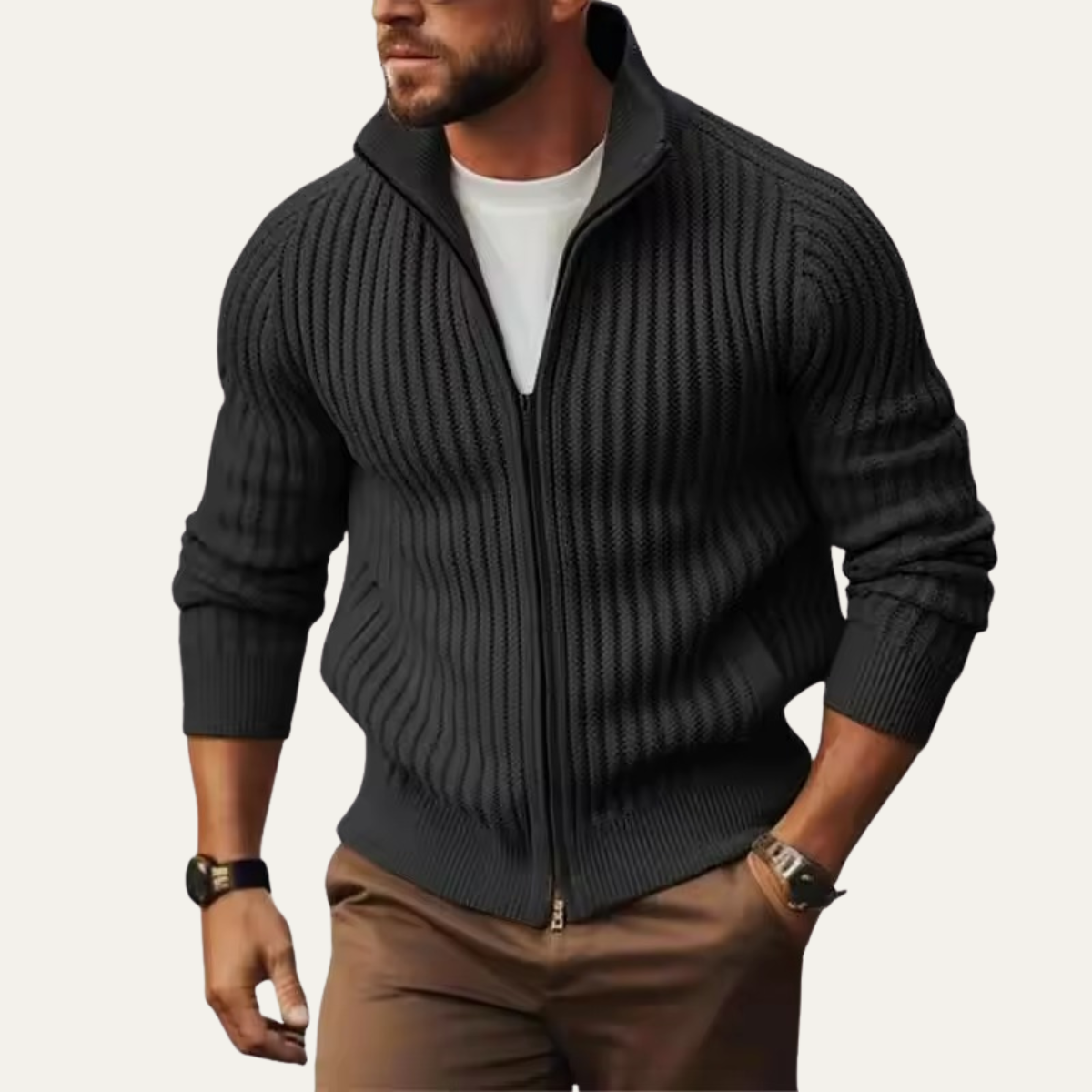 The Granada Men’s Winter Ribbed Zip Up Knitted Cardigan