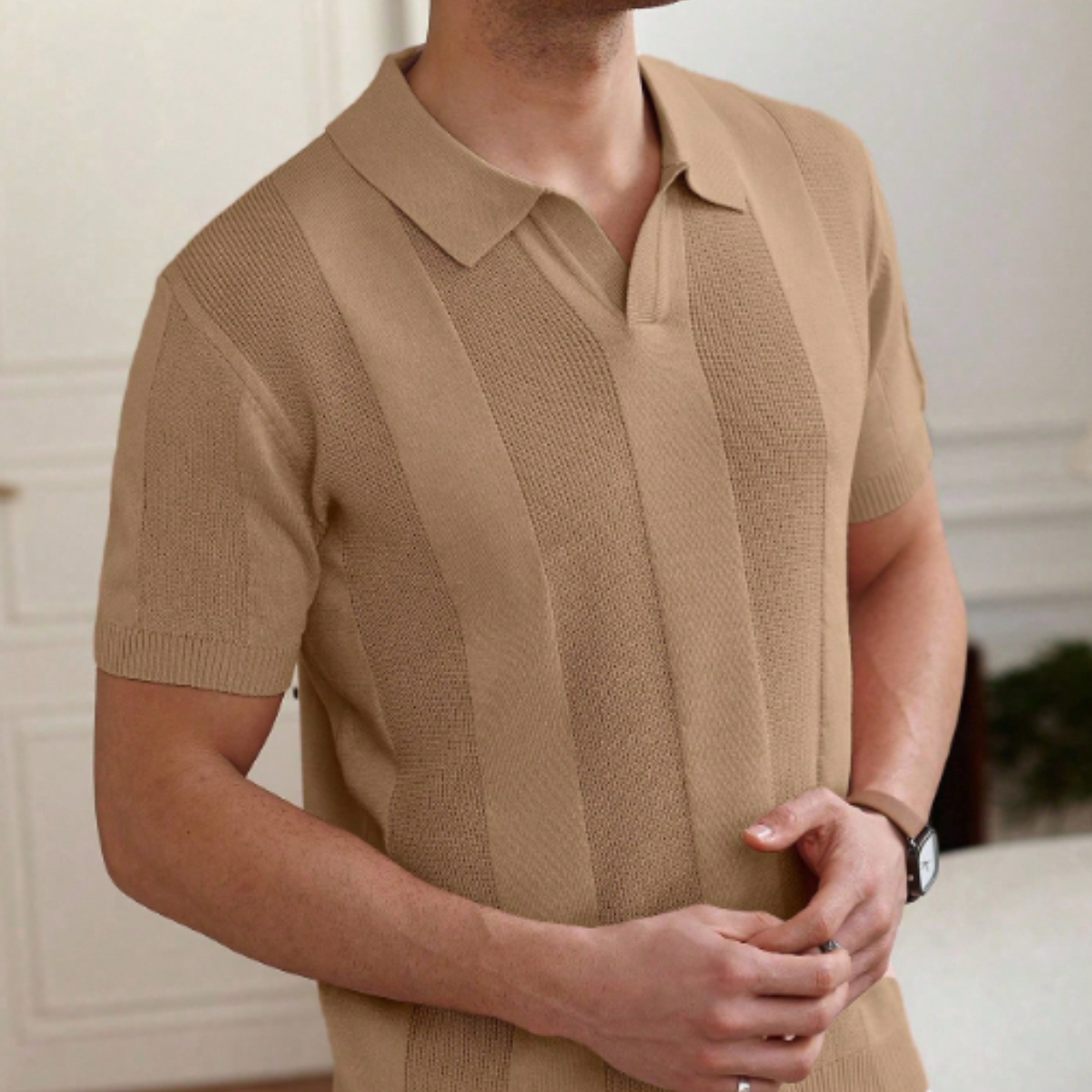 The Pyrmont Men’s Short Sleeve Knitted Polo Shirt Solid Color Trendy Top