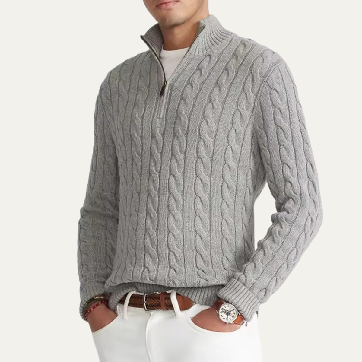 The Marbella Men’s Chunky Cable Knit Quarter Zip Sweater
