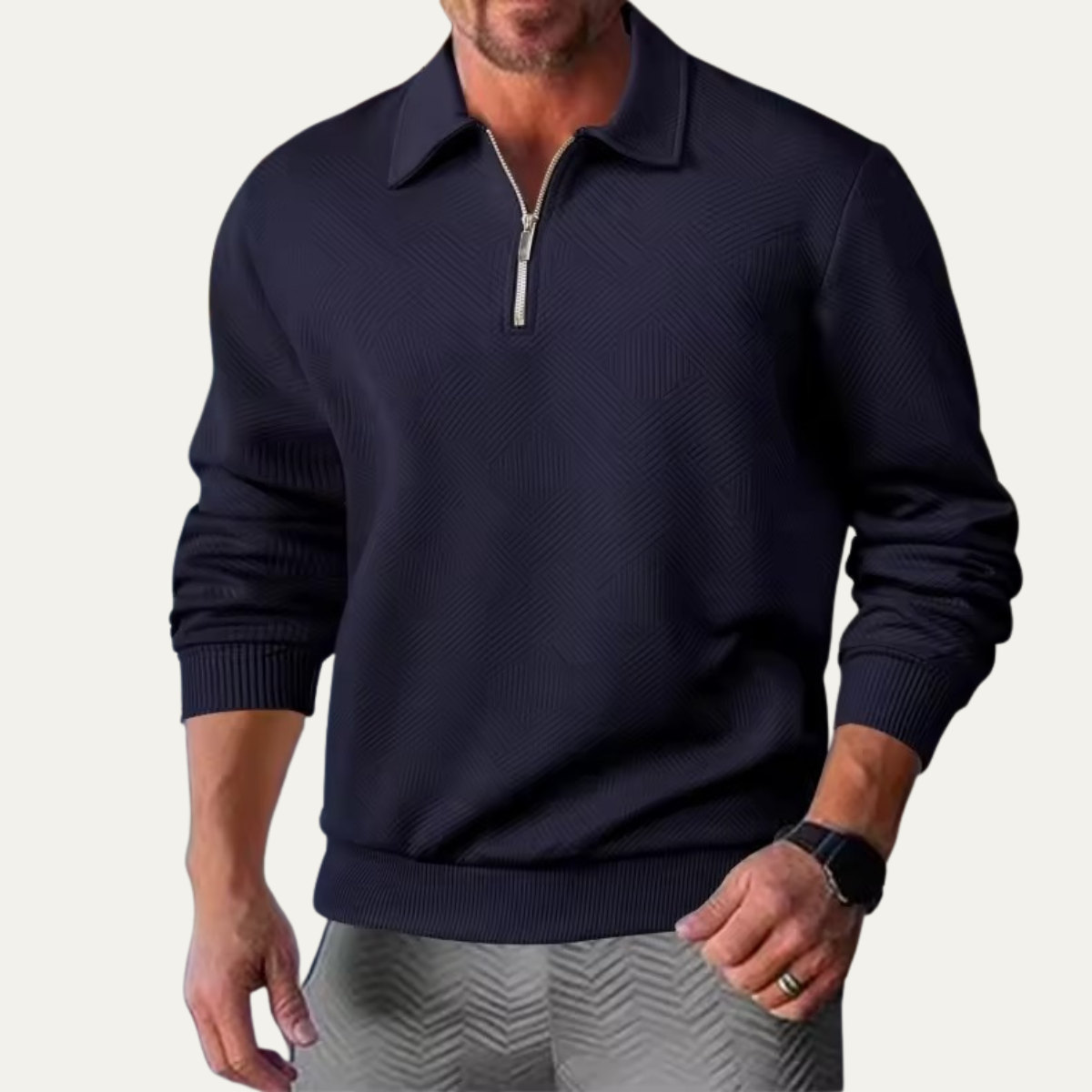 The Alicante Men’s  Textured Knit Quarter Zip Sweater with Collar