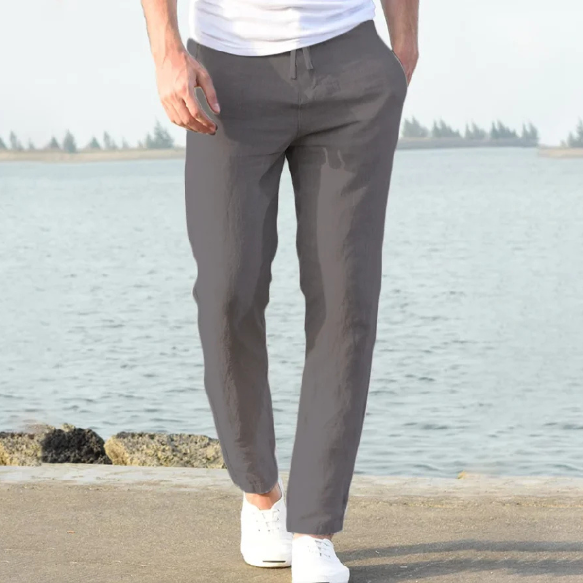 The McLean Men’s Casual Lightweight Linen Pants – Gray