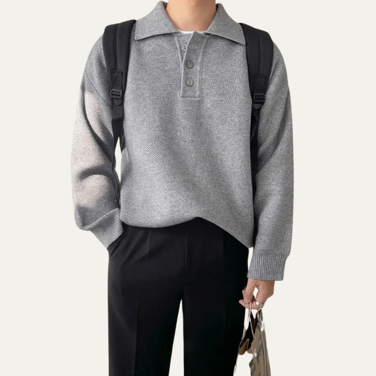 The Lichfield Men's Tailored Gray Casual Polo Sweater