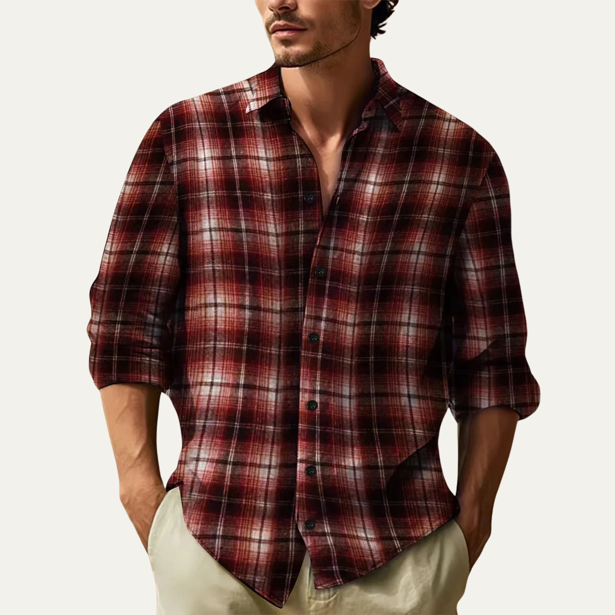 The Salerno Men’s Plaid Flannel Casual Button Down Shirt