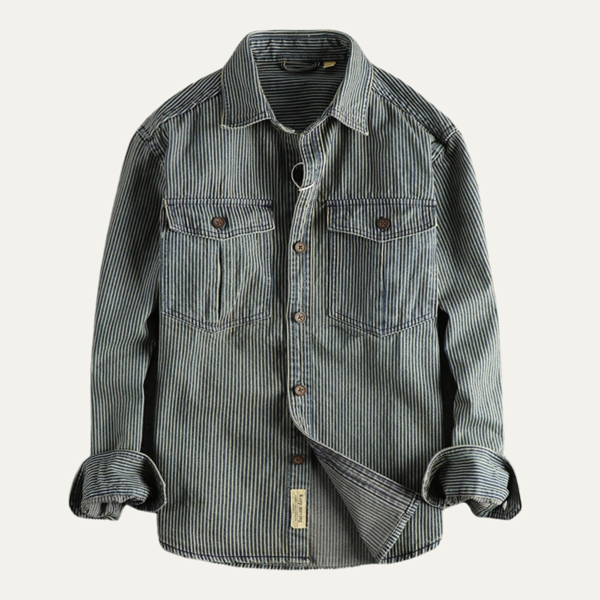 The Pinecrest Men’s Vintage Striped Cargo Denim Shirt Jacket