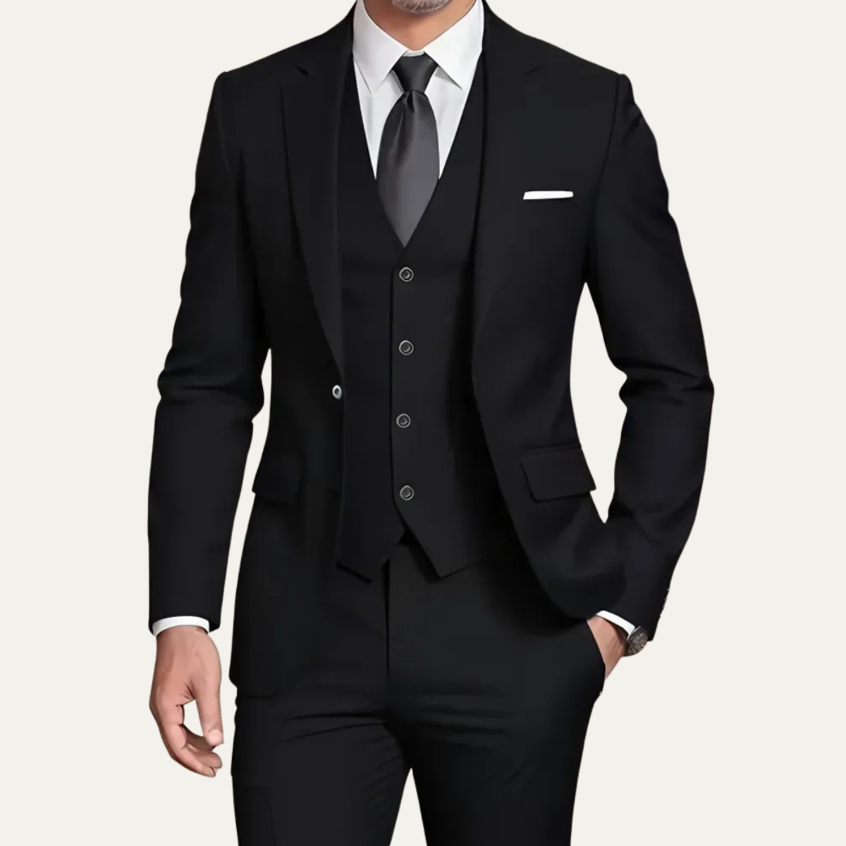 The Highgate Men’s Beige 3 Piece Slim Fit Formal Suit – Blazer, Vest & Pants