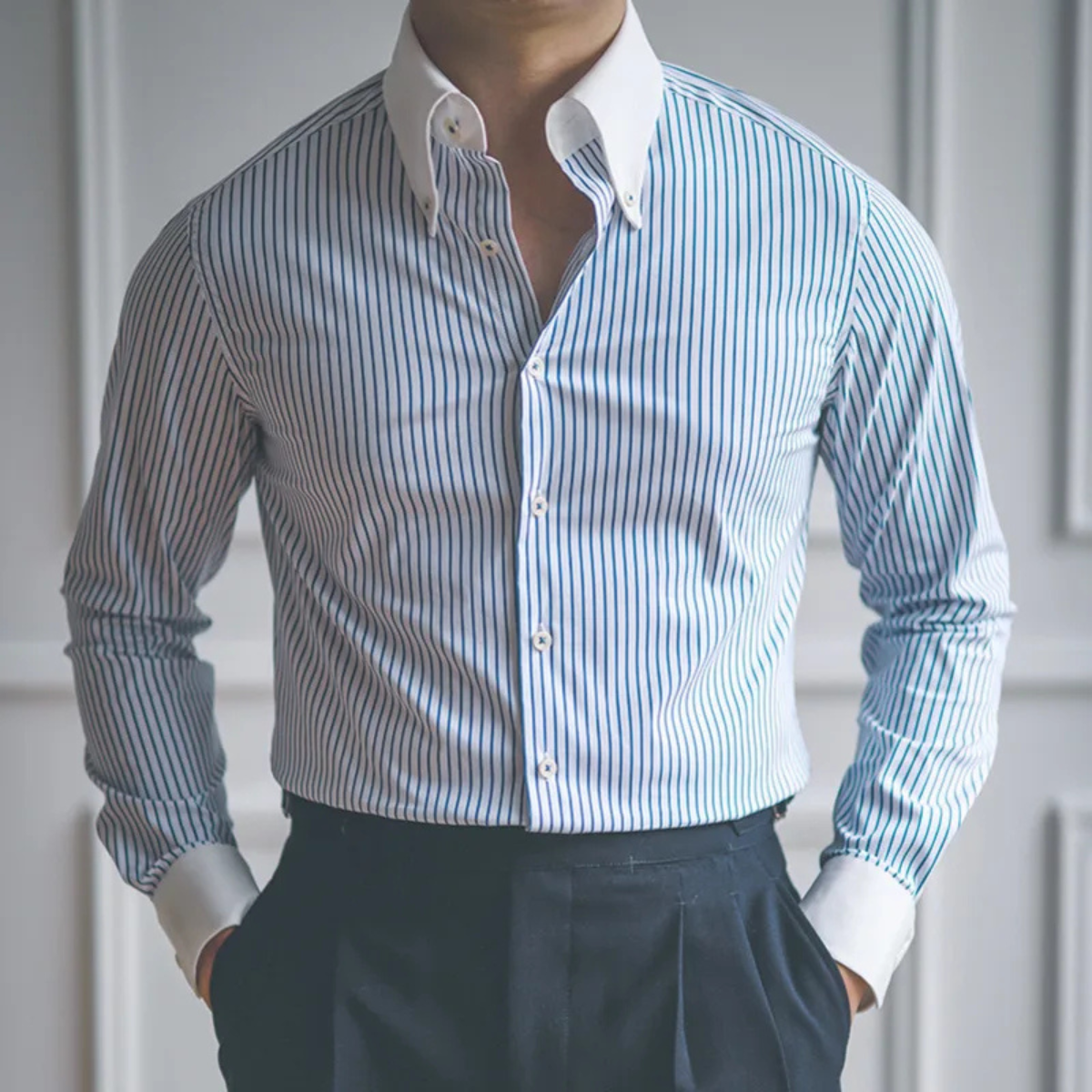 The Posillipo Men’s Classic Blue Stripe Dress Formal Shirt