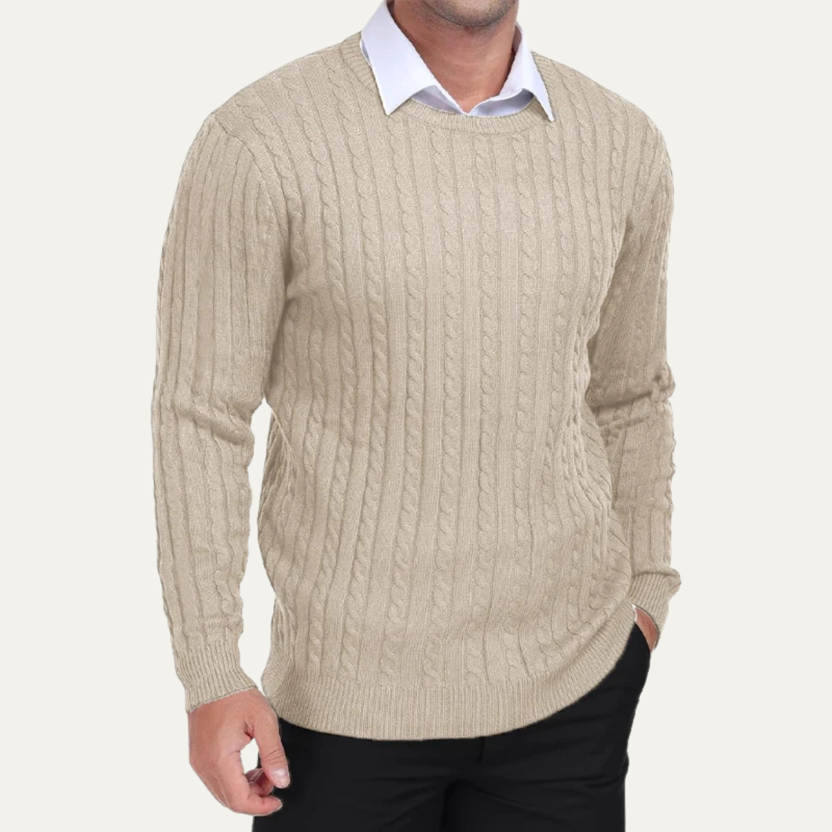 The Campobasso Men’s Cable Knit Crewneck Sweater