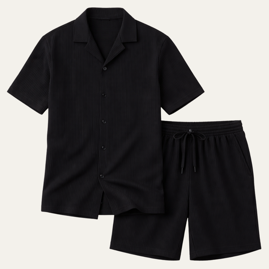 The Poschiavo Men’s Casual Summer Ribbed Set – Shirt & Shorts