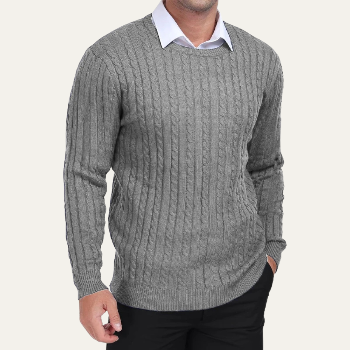 The Campobasso Men’s Cable Knit Crewneck Sweater