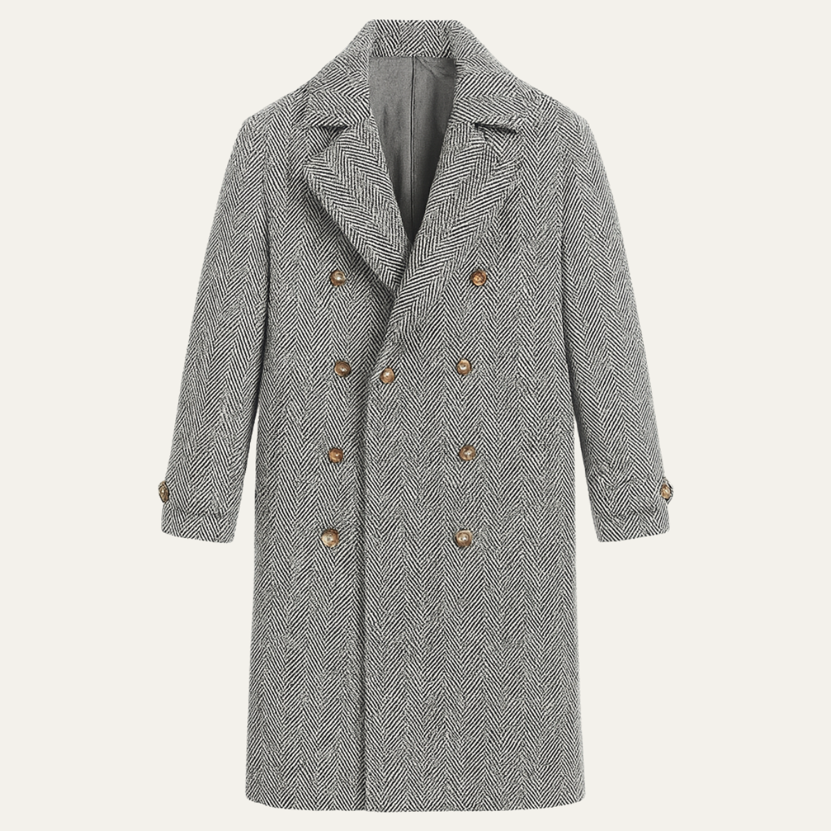 Men's Herringbone Double Breasted Wool Coat