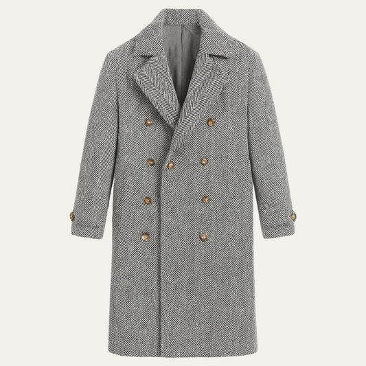 Men's Herringbone Double Breasted Wool Coat