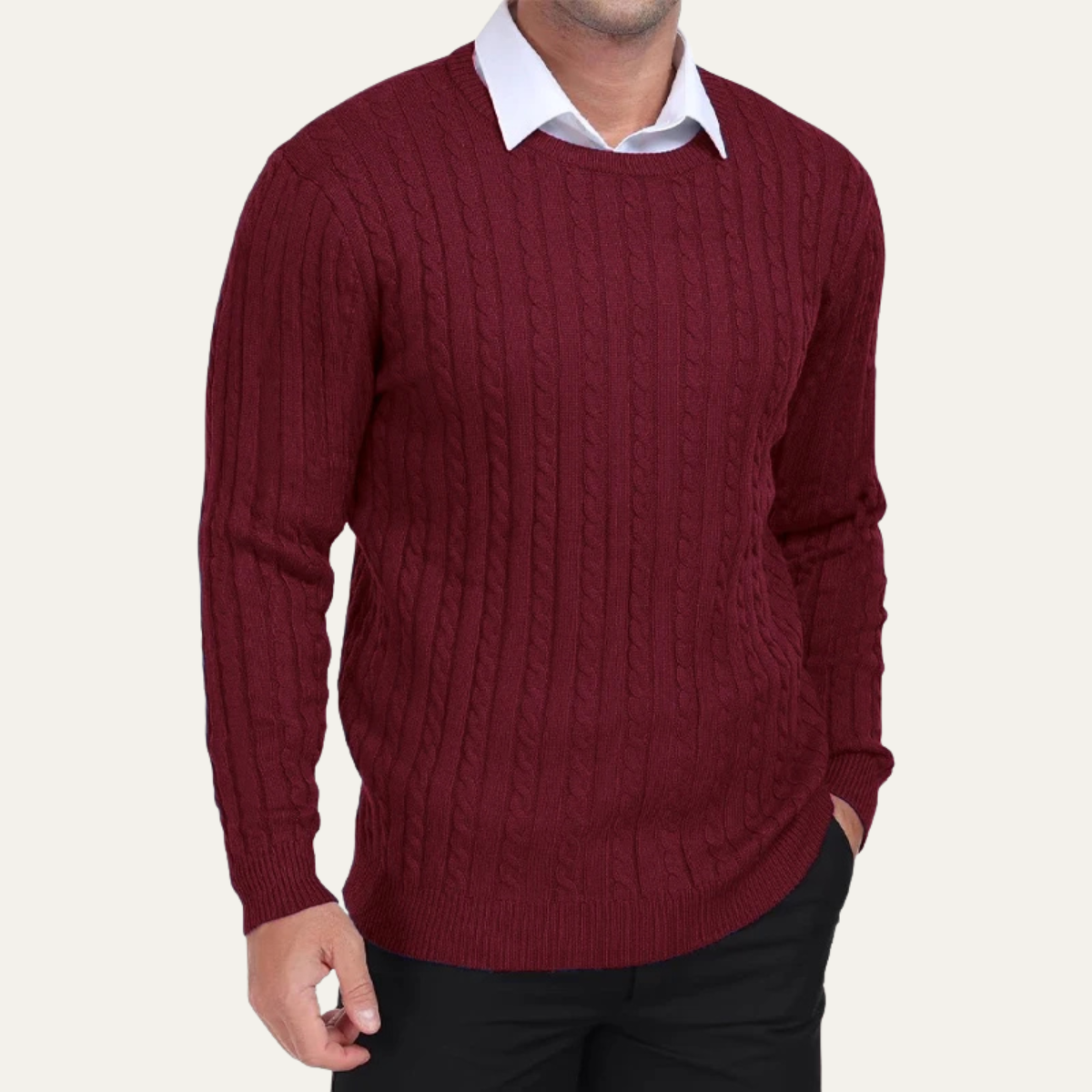 The Campobasso Men’s Cable Knit Crewneck Sweater