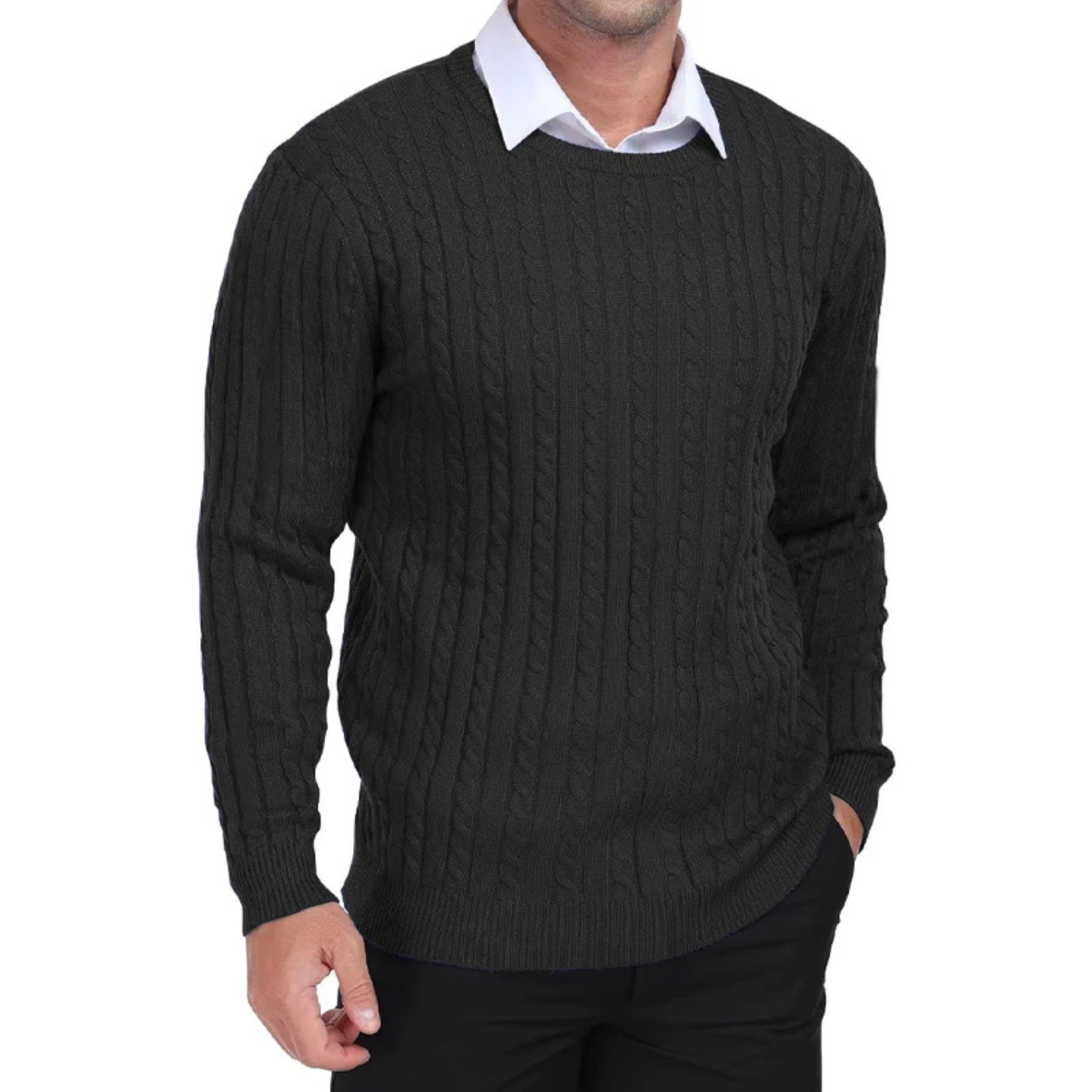 The Campobasso Men’s Cable Knit Crewneck Sweater